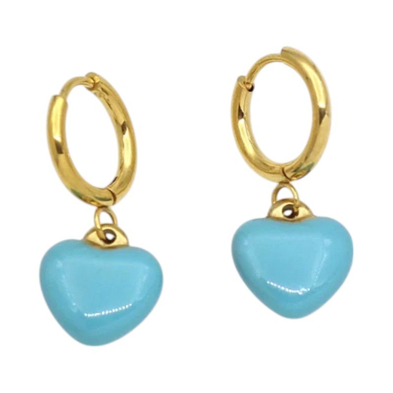 Goudkleurige Oorringen met Blauw Hartje - oor6398 - 807431 - Oorringen kopen# - 14mm - alles - blauw