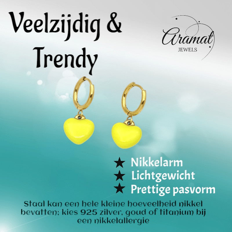 Goudkleurige Oorringen met Geel Hartje - oor6396 - 807433 - Oorringen kopen# - 14mm - alles - cadeau