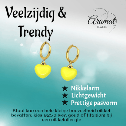 Goudkleurige Oorringen met Geel Hartje - oor6396 - 807433 - Oorringen kopen# - 14mm - alles - cadeau