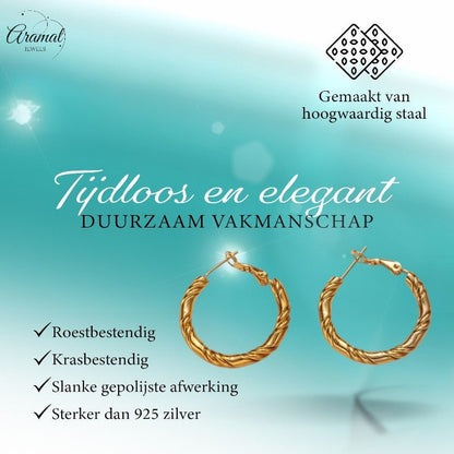 Goudkleurige Oorringen RVS – 25x3,5mm – Brede en Smalle Banden - oor6310 - 528899 - Oorringen kopen# - 25mm - alles - cadeau