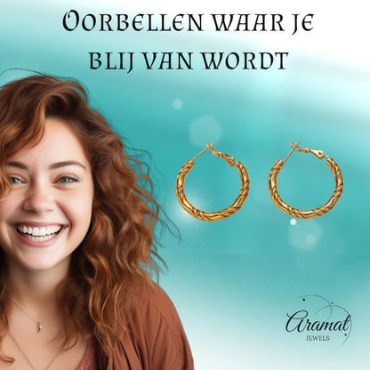 Goudkleurige Oorringen RVS – 25x3,5mm – Brede en Smalle Banden - oor6310 - 528899 - Oorringen kopen# - 25mm - alles - cadeau