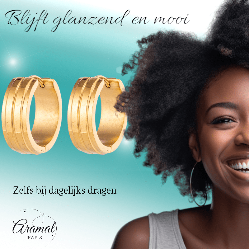 Goudkleurige Oorringen - RVS - Twee Strepen - Uniseks - oor5813 - Oorringen kopen# - 20mm - alles - cadeau