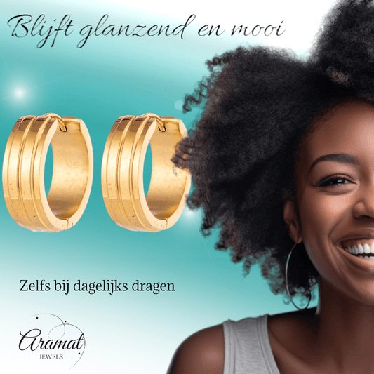 Goudkleurige Oorringen - RVS - Twee Strepen - Uniseks - oor5813 - Oorringen kopen# - 20mm - alles - cadeau