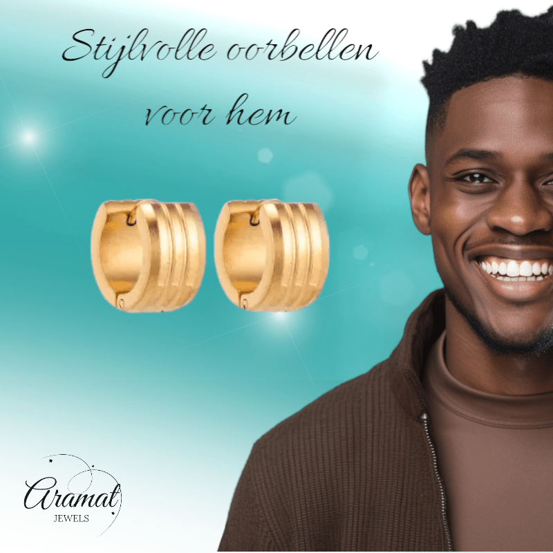 Goudkleurige Oorringen Uniseks - Twee Strepen - 13mm - oor5808 - Oorringen kopen# - 13mm - alles - cadeau