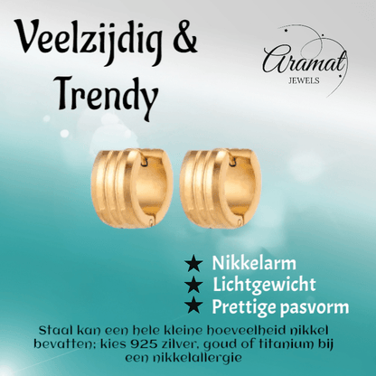 Goudkleurige Oorringen Uniseks - Twee Strepen - 13mm - oor5808 - Oorringen kopen# - 13mm - alles - cadeau