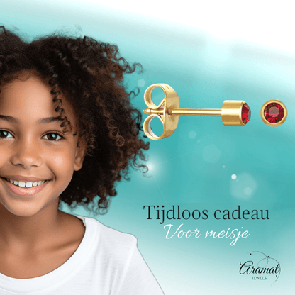 Goudkleurige Oorstekers 3mm - Rood Kristal - oor596 - XE38686 - Oorbellen kopen# - 3mm - alles - cadeau