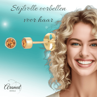 Goudkleurige Oorstekers 4mm - Bruin Oranje Kristal - oor4610 - Oorbellen kopen# - 4mm - alles - bruin
