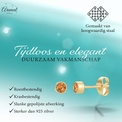 Goudkleurige Oorstekers 4mm - Bruin Oranje Kristal - oor4610 - Oorbellen kopen# - 4mm - alles - bruin
