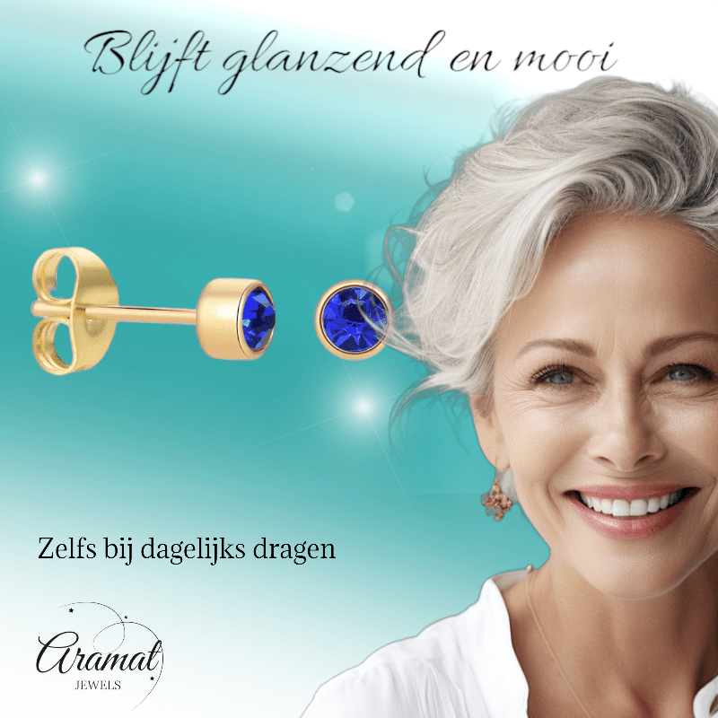 Goudkleurige Oorstekers 4mm - Donkerblauw Kristal - oor4604 - Oorbellen kopen# - 4mm - alles - blauw