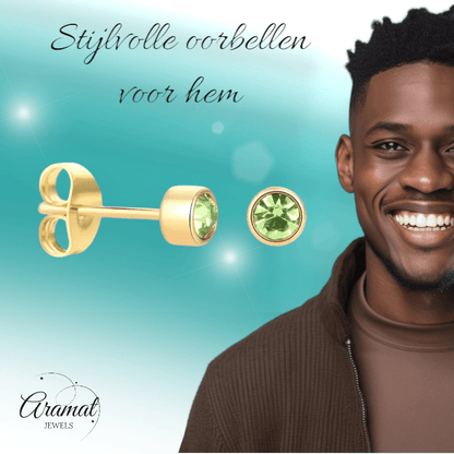 Goudkleurige Oorstekers 4mm - Lichtgroen Kristal - oor4607 - Oorbellen kopen# - 4mm - alles - cadeau