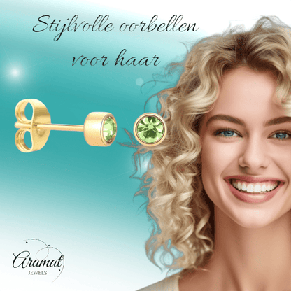 Goudkleurige Oorstekers 4mm - Lichtgroen Kristal - oor4607 - Oorbellen kopen# - 4mm - alles - cadeau