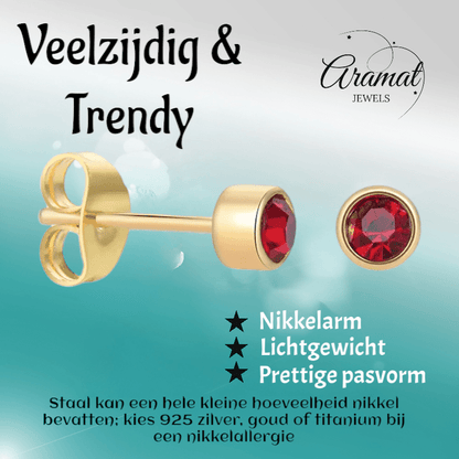 Goudkleurige Oorstekers 4mm - Rood Kristal - oor4609 - Oorbellen kopen# - 4mm - alles - cadeau