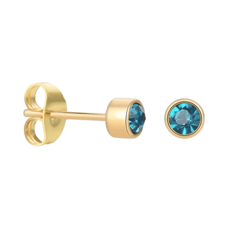 Goudkleurige Oorstekers 4mm - Zeeblauw Kristal - oor4603 - Oorbellen kopen# - 4mm - alles - cadeau