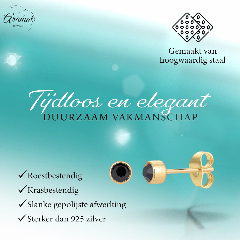 Goudkleurige Oorstekers 4mm - Zwart Kristal - oor1892 - XE58219 - Oorbellen kopen# - 4mm - alles - cadeau