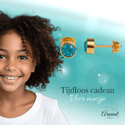 Goudkleurige Oorstekers 5mm - Aqua Blauw Kristal - oor2768 - XE71668 - Oorbellen kopen# - 5mm - alles - Aqua Blauw