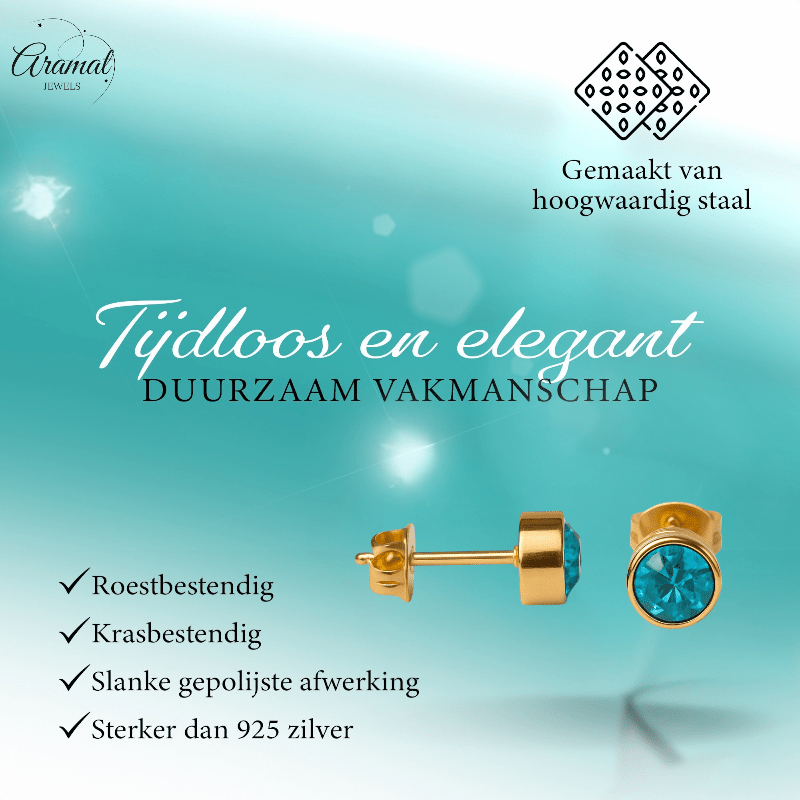 Goudkleurige Oorstekers 5mm - Aqua Blauw Kristal - oor2768 - XE71668 - Oorbellen kopen# - 5mm - alles - Aqua Blauw