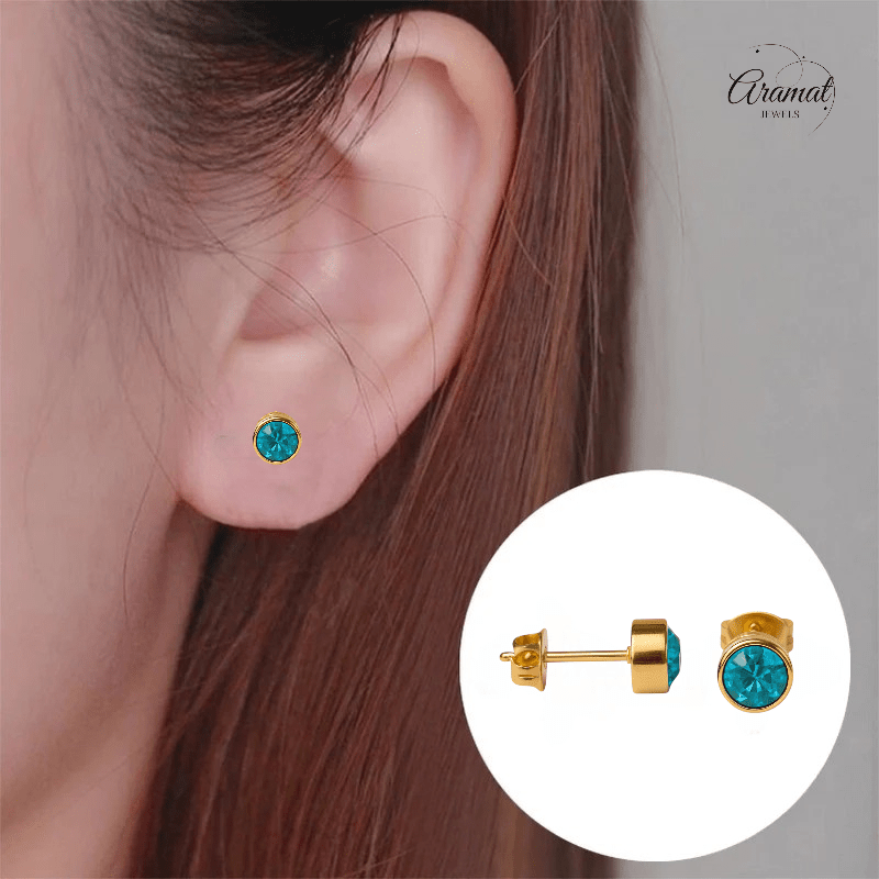 Goudkleurige Oorstekers 5mm - Aqua Blauw Kristal - oor2768 - XE71668 - Oorbellen kopen# - 5mm - alles - Aqua Blauw