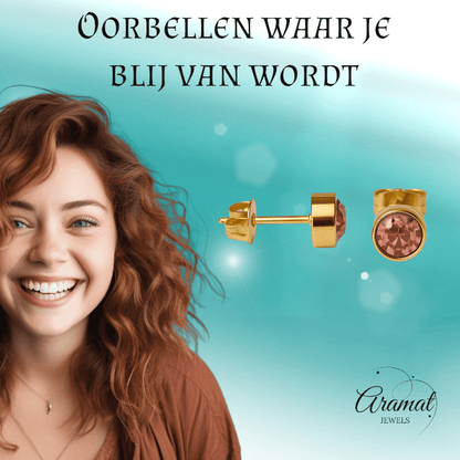 Goudkleurige Oorstekers 6mm - Lichtroze Kristal - oor2765 - XE71666 - Oorbellen kopen# - 6mm - alles - cadeau