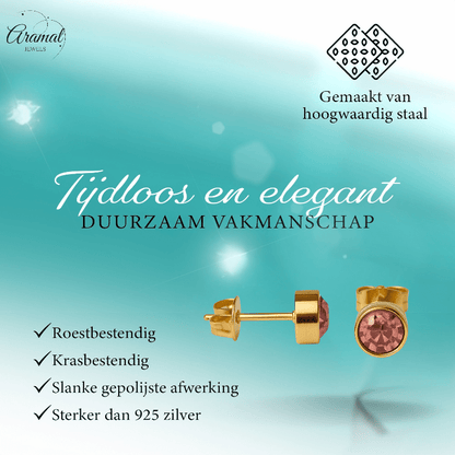 Goudkleurige Oorstekers 6mm - Lichtroze Kristal - oor2765 - XE71666 - Oorbellen kopen# - 6mm - alles - cadeau