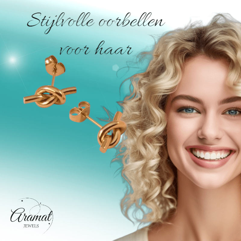 Goudkleurige Oorstekers met Knoop – 14x5,5mm RVS - oor6352 - 557085 - Oorbellen kopen# - 14mm - alles - cadeau