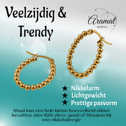 Goudkleurige Ovale Oorringen 25x20mm – Bolletjesdesign – RVS - oor6345 - 514394 - Oorringen kopen# - 25mm - alles - bolletjes