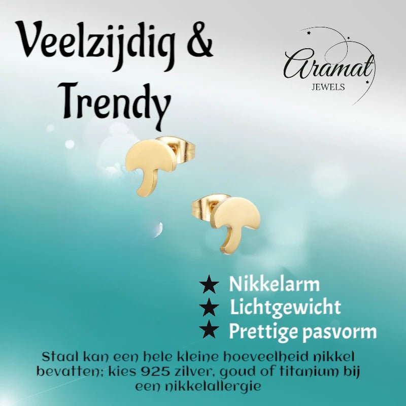 Goudkleurige Paddenstoel Oorbellen 10mm - oor4126 - Oorbellen kopen# - 10mm - alles - dames