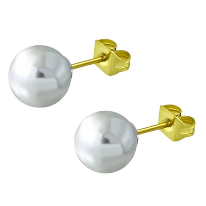 Goudkleurige Pareloorbellen 8mm - RVS - oor2599 - EWX248 - Oorbellen kopen# - 8mm - alles - dames