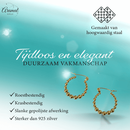 Goudkleurige Ronde Oorringen 18mm – Bolletjesmotief – RVS - oor6346 - 514384 - Oorringen kopen# - 18mm - alles - bolletjes