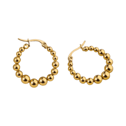 Goudkleurige Ronde Oorringen 25mm – Bolletjesmotief – RVS - oor6342 - 514388 - Oorringen kopen# - 25mm - alles - bolletjes