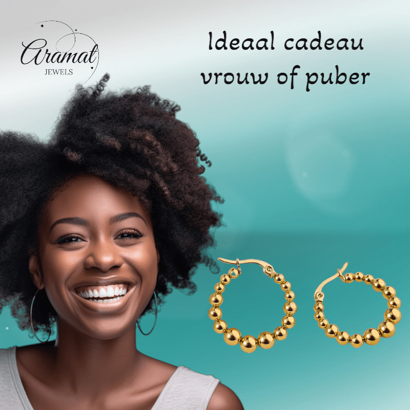 Goudkleurige Ronde Oorringen 25mm – Bolletjesmotief – RVS - oor6342 - 514388 - Oorringen kopen# - 25mm - alles - bolletjes