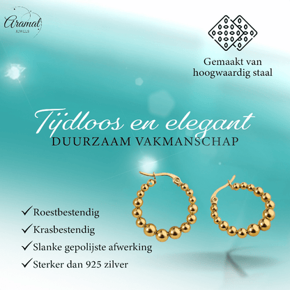 Goudkleurige Ronde Oorringen 25mm – Bolletjesmotief – RVS - oor6342 - 514388 - Oorringen kopen# - 25mm - alles - bolletjes