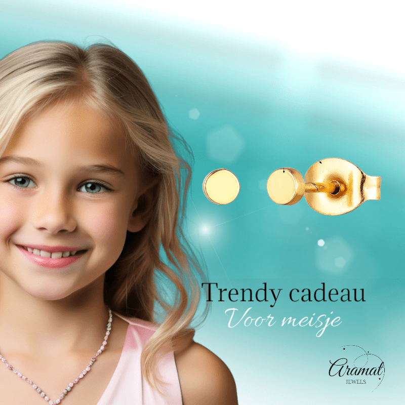 Goudkleurige Ronde Oorstekers RVS 3mm - Aramat Jewels - Oorbellen - cadeautip