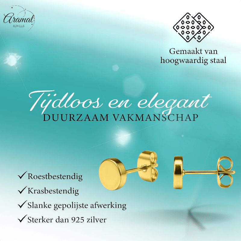 Goudkleurige Ronde Oorstekers RVS 6mm - Aramat Jewels - Oorbellen - cadeautip