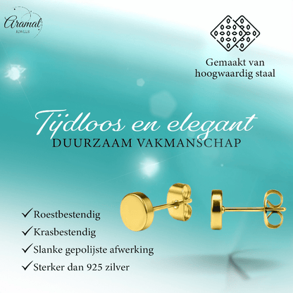 Goudkleurige Ronde Oorstekers RVS 6mm - Aramat Jewels - Oorbellen - cadeautip