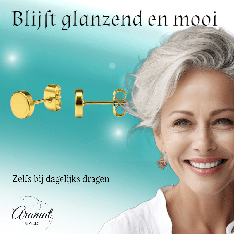 Goudkleurige Ronde Oorstekers RVS 6mm - Aramat Jewels - Oorbellen - cadeautip