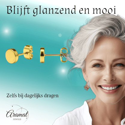 Goudkleurige Ronde Oorstekers RVS 6mm - Aramat Jewels - Oorbellen - cadeautip