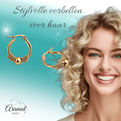 Goudkleurige RVS Bali Oorringetjes 23x22mm – Kleine Hoops voor Dames - oor6359 - 514435 - Oorringen kopen# - 23mm - alles - bali