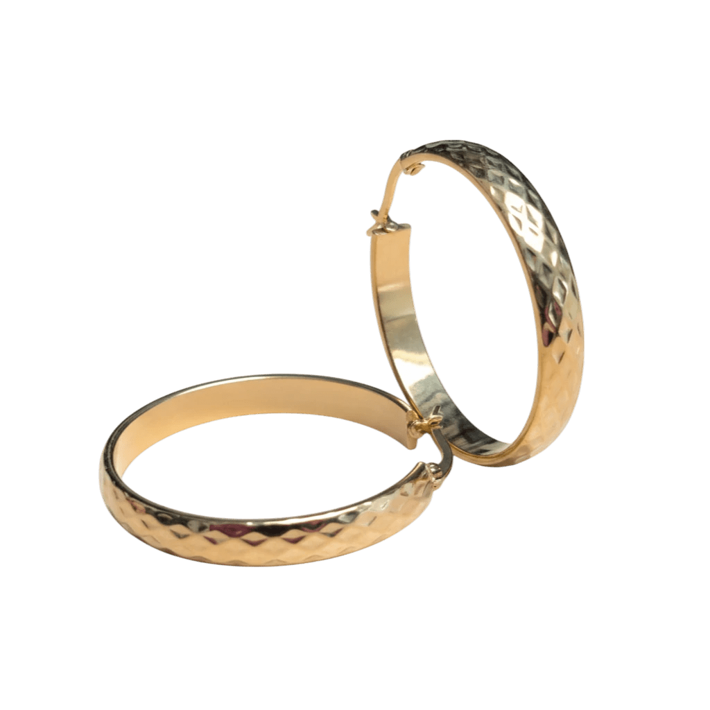 Goudkleurige RVS Hoepeloorbellen met Geruit Motief - 35 mm - Aramat Jewels - Oorringen - cadeautip