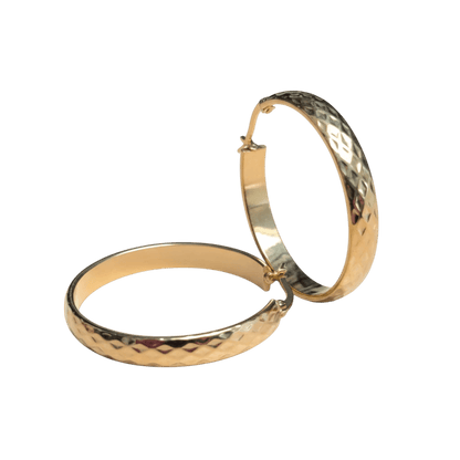 Goudkleurige RVS Hoepeloorbellen met Geruit Motief - 35 mm - Aramat Jewels - Oorringen - cadeautip