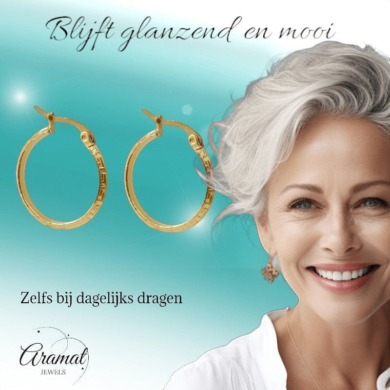 Goudkleurige RVS Oorringen 23mm met Grieks Motief – Versace Style - oor6360 - 1159 - Oorringen kopen# - 23mm - alles - cadeau