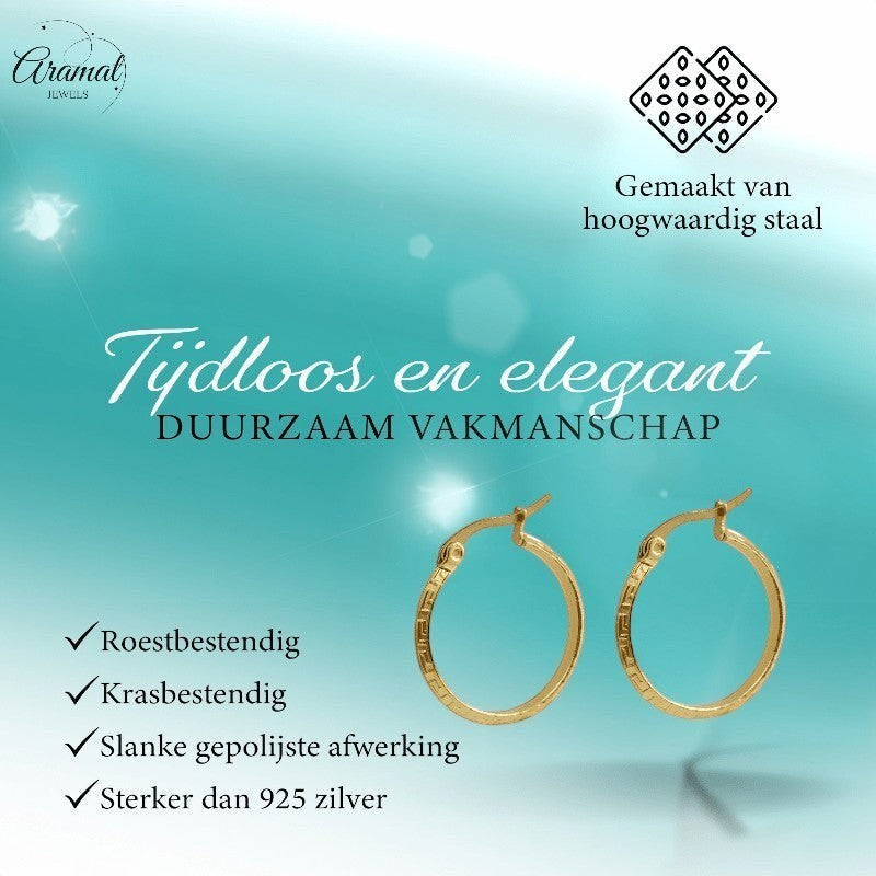 Goudkleurige RVS Oorringen 23mm met Grieks Motief – Versace Style - oor6360 - 1159 - Oorringen kopen# - 23mm - alles - cadeau