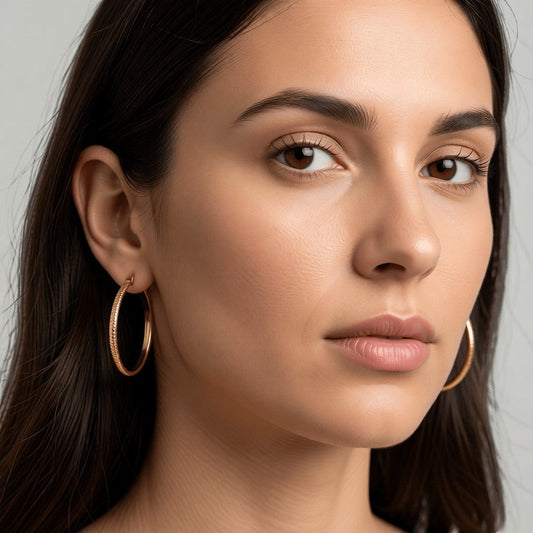 Goudkleurige RVS Oorringen met Puntjes Motief 25mm - Aramat Jewels - Oorringen - cadeautip