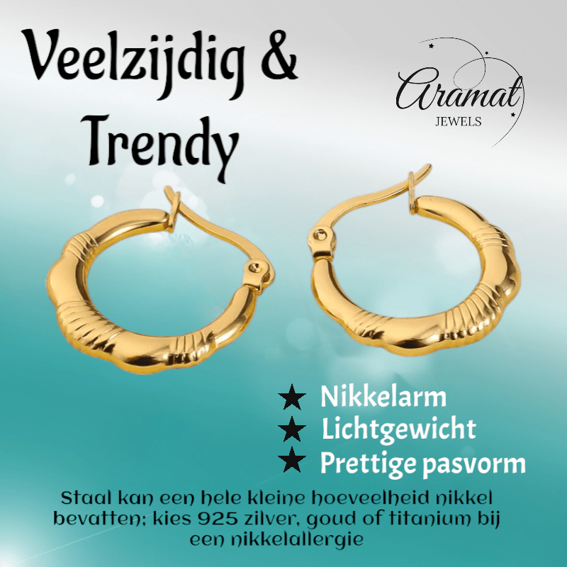 Goudkleurige RVS oorringen streepjes 20mm - oor6367 - 514397 - Oorringen kopen# - 20mm - alles - cadeau