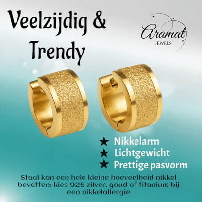 Goudkleurige RVS oorringetjes met sandblasted streep - oor5853 - Oorringen kopen# - 13mm - 7mm - alles