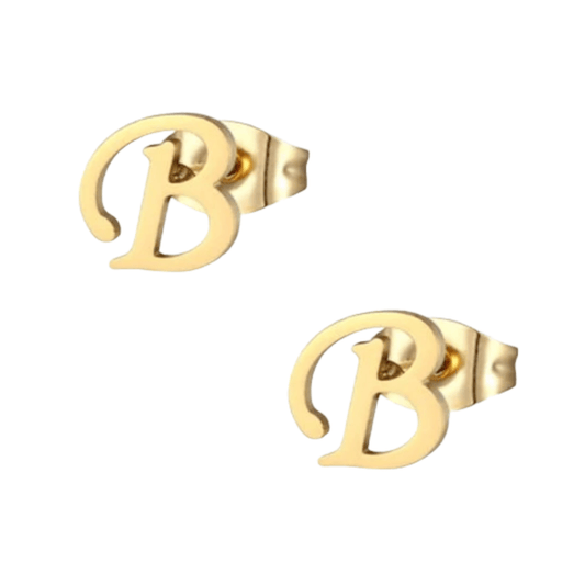 Goudkleurige RVS oorstekers Letter B - Aramat Jewels - Oorbellen - cadeautip