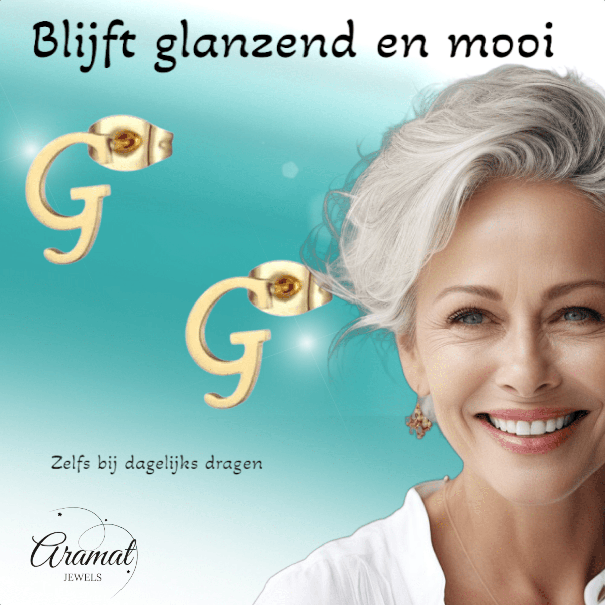 Goudkleurige RVS oorstekers Letter G - Aramat Jewels - Oorbellen - cadeautip