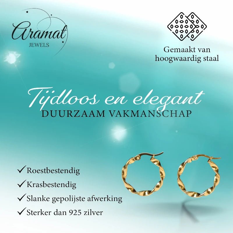 Goudkleurige RVS Wokkeloorringen Gedraaid - 20 mm - Aramat Jewels - Oorringen - cadeautip