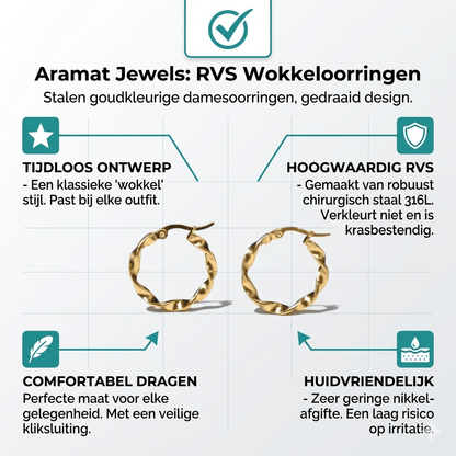 Goudkleurige RVS Wokkeloorringen Gedraaid - 20 mm - Aramat Jewels - Oorringen - cadeautip