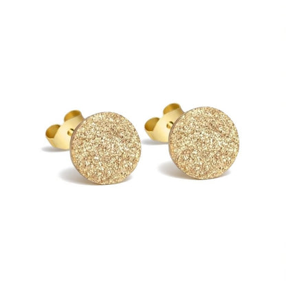 Stainless Steel Stud Earrings Gold Color Sandblasted 6mm - Matte Studs 