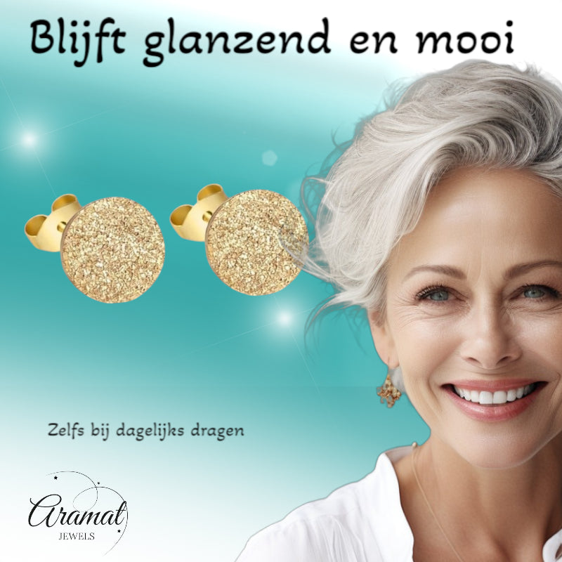 Stainless Steel Stud Earrings Gold Color Sandblasted 6mm - Matte Studs 